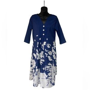 Hekka Navy and White Floral Beachy Button Down Dress Cover Up Size S